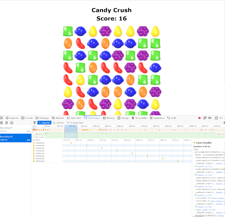 image of candy crush game with set Interval